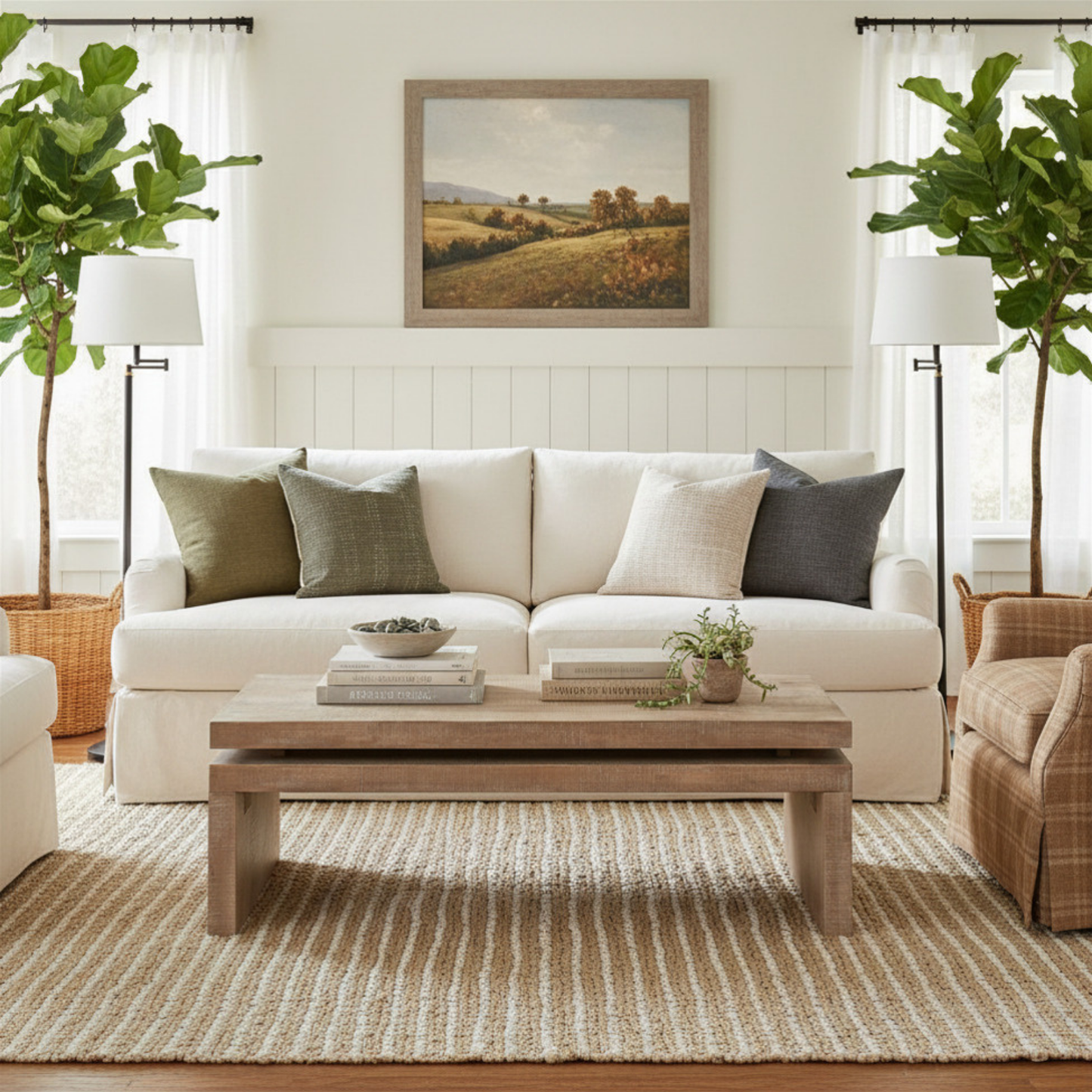 Modern Rustic Oak Wood Coffee Table – Rectangular Living Room Center Table