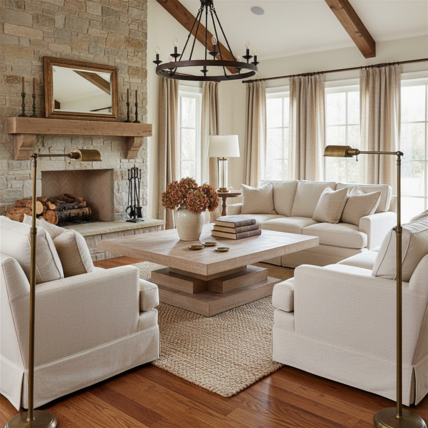 Modern Rustic Geometric Coffee Table – Rectangular Wood Center Table