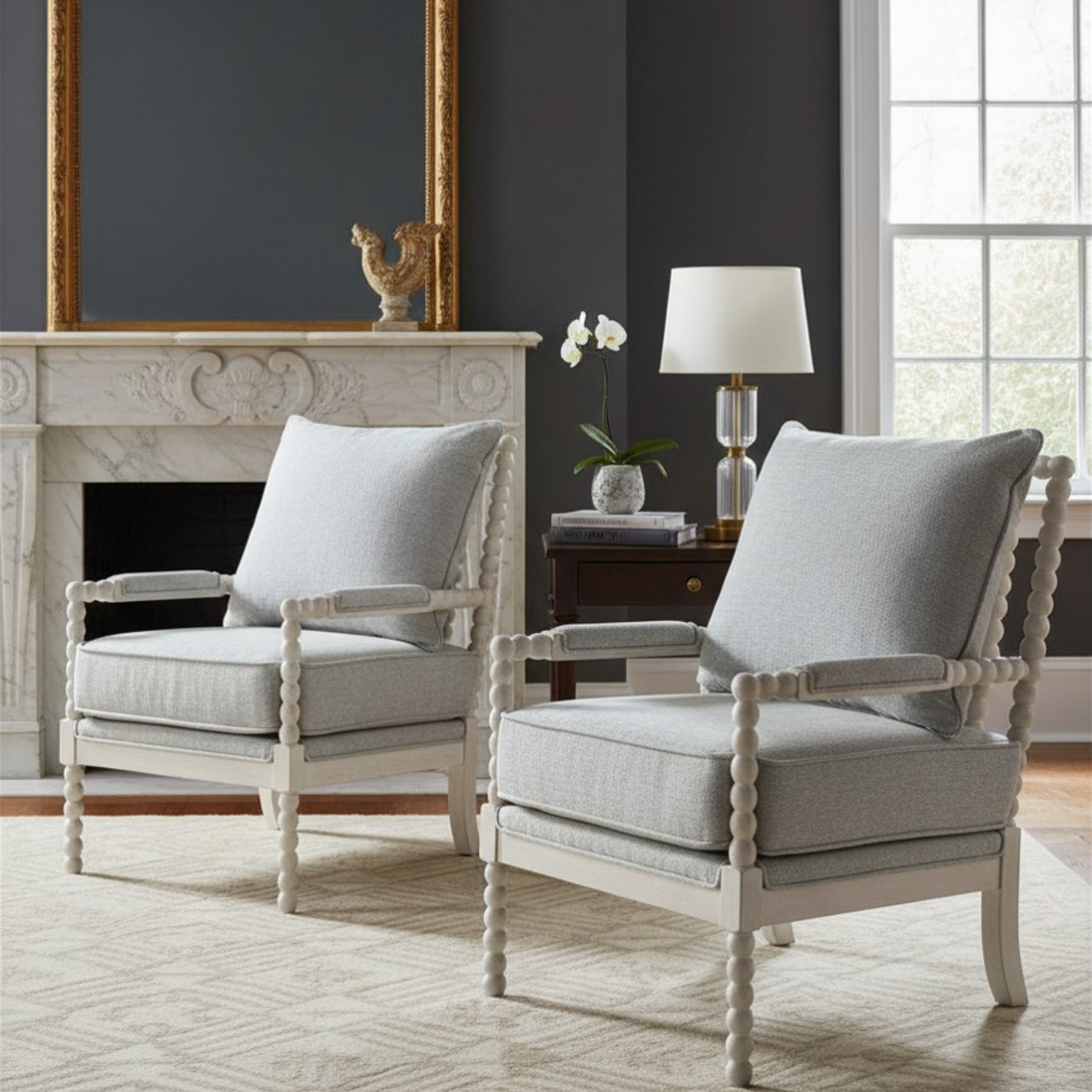 Upholstered Spindle Accent Chair Smoke Grey Textured Upholstery