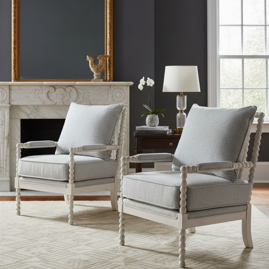 Upholstered Spindle Accent Chair Smoke Grey Textured Upholstery