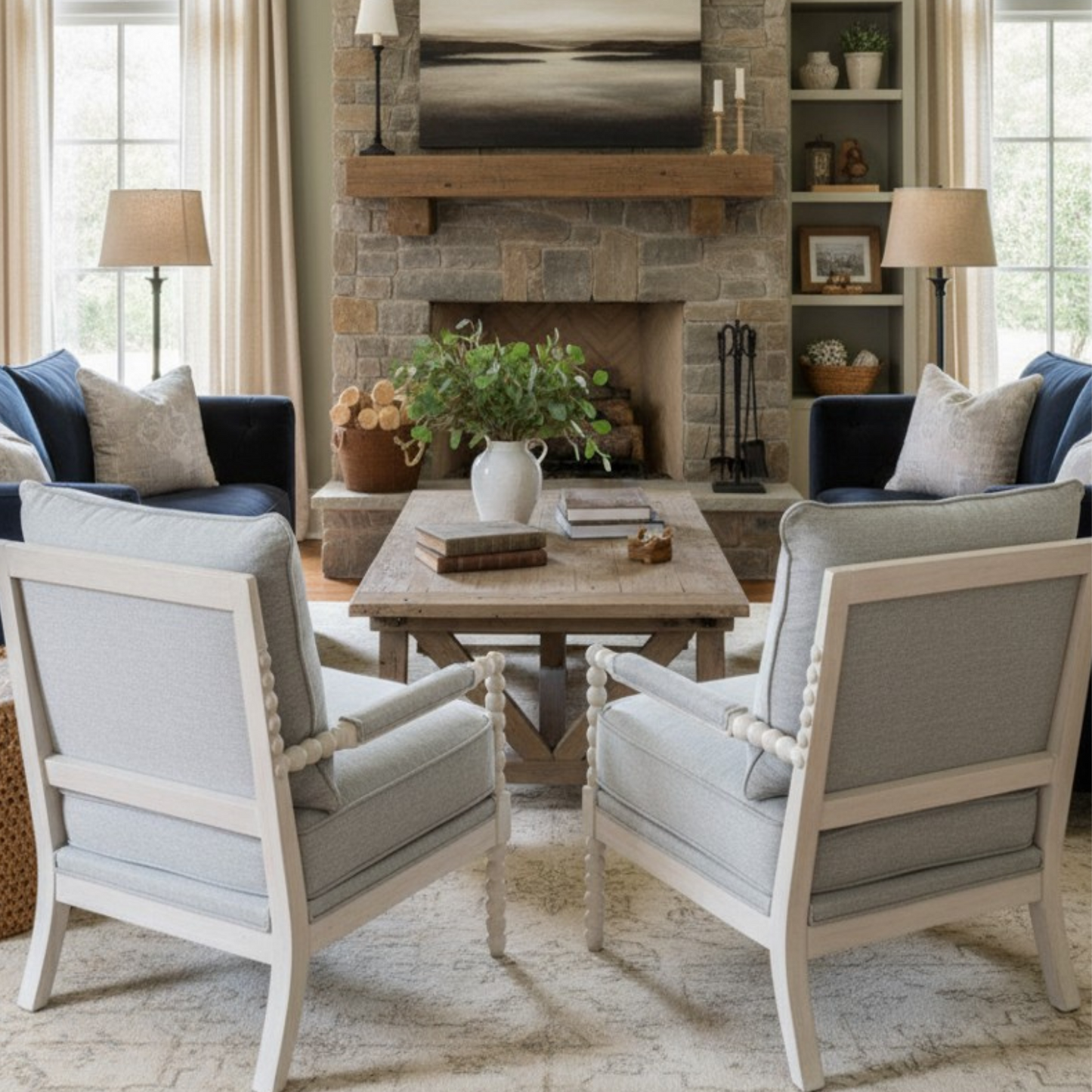 Upholstered Spindle Accent Chair Smoke Grey Textured Upholstery