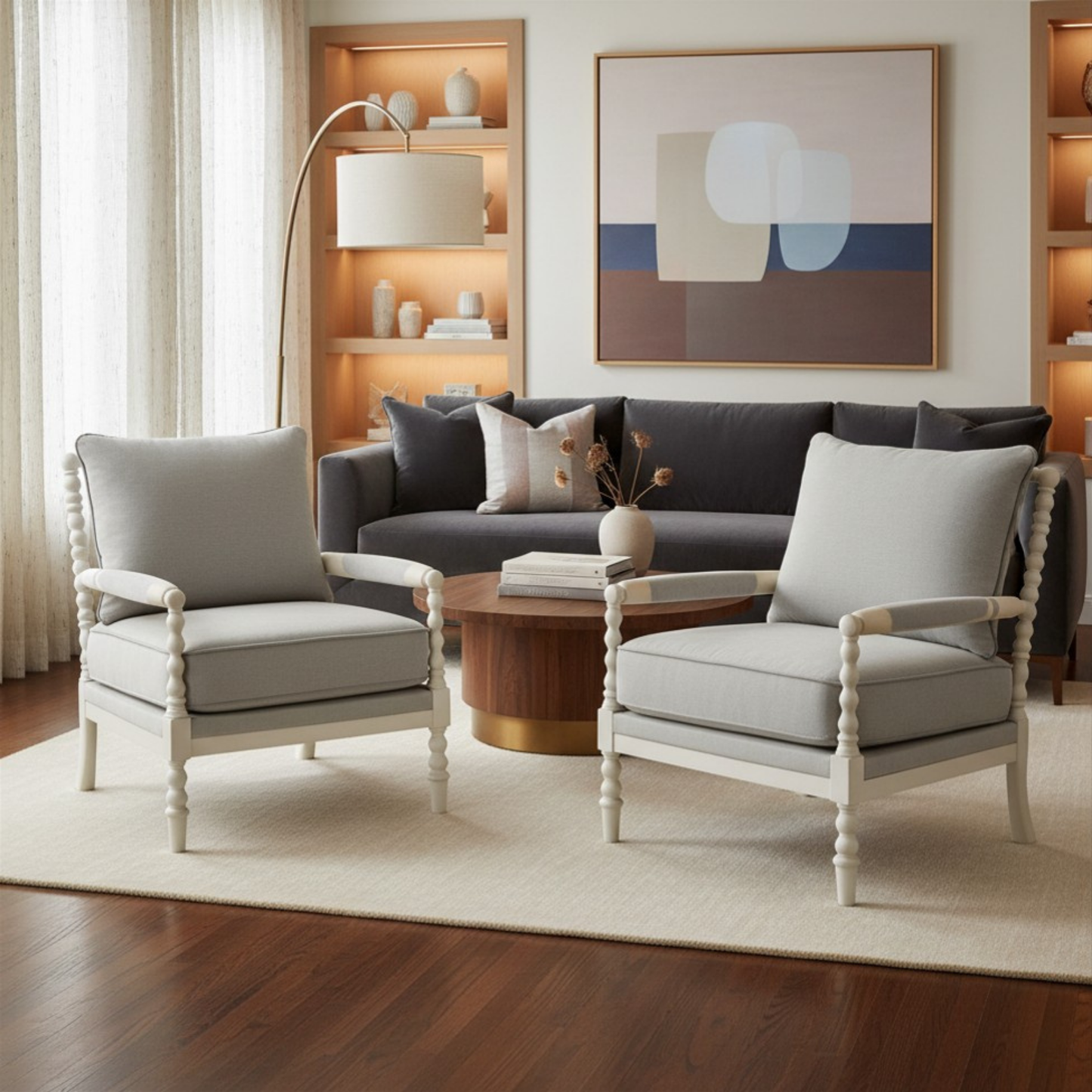 Upholstered Spindle Accent Chair Smoke Grey Textured Upholstery