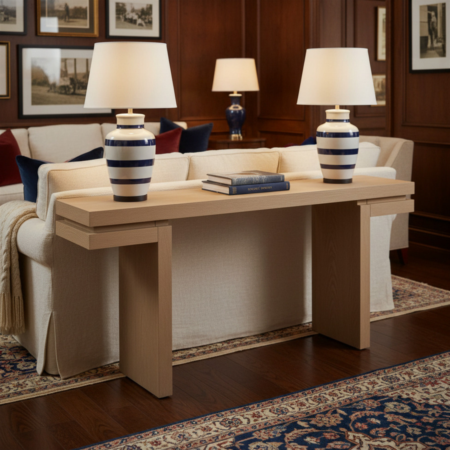 66' Extra Wide Real Wood Veneered Console Table, Minimalist Sofa Table Behind Couch for Entryway, Hallway, Living Room, Home Office, Distressed Oak