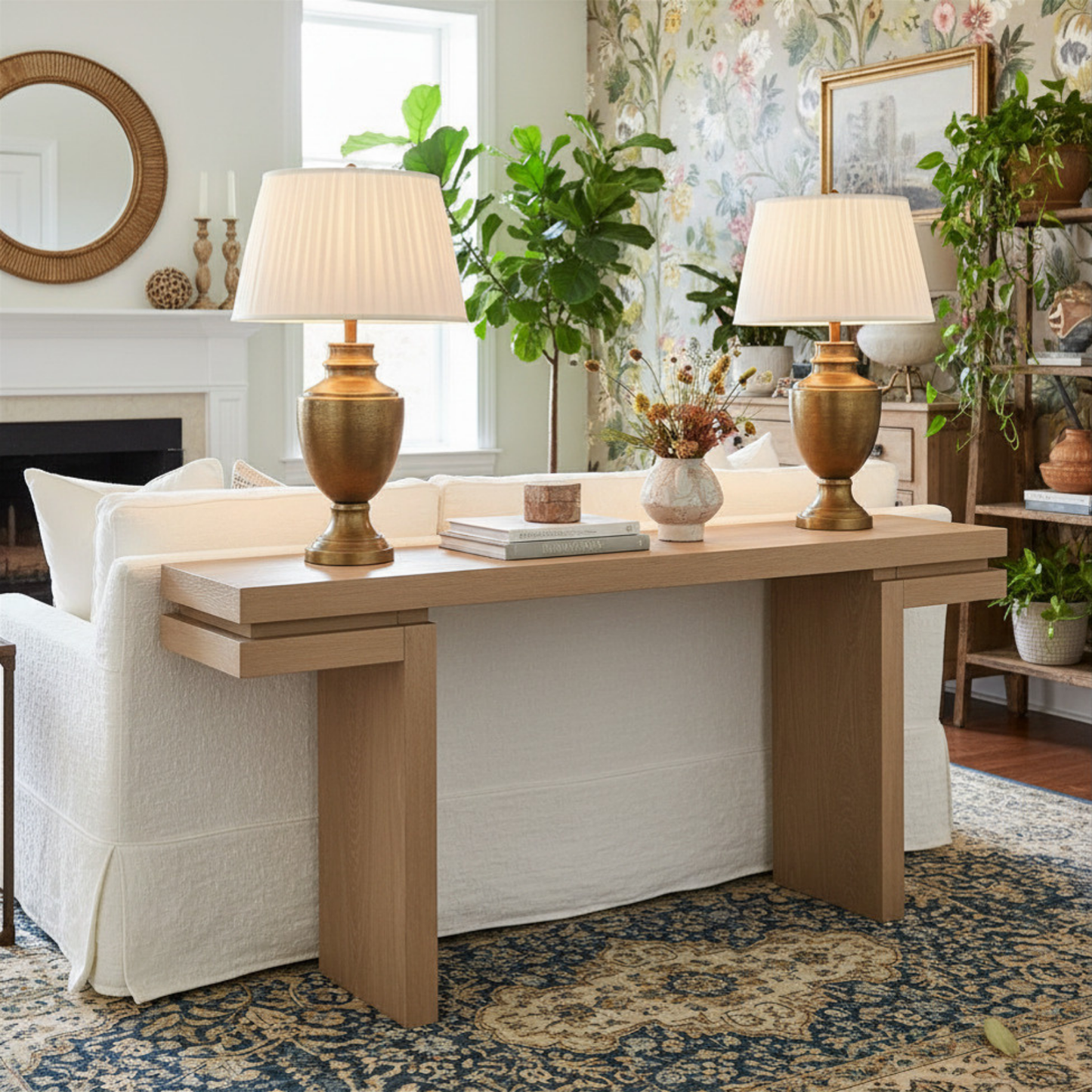 66' Extra Wide Real Wood Veneered Console Table, Minimalist Sofa Table Behind Couch for Entryway, Hallway, Living Room, Home Office, Distressed Oak