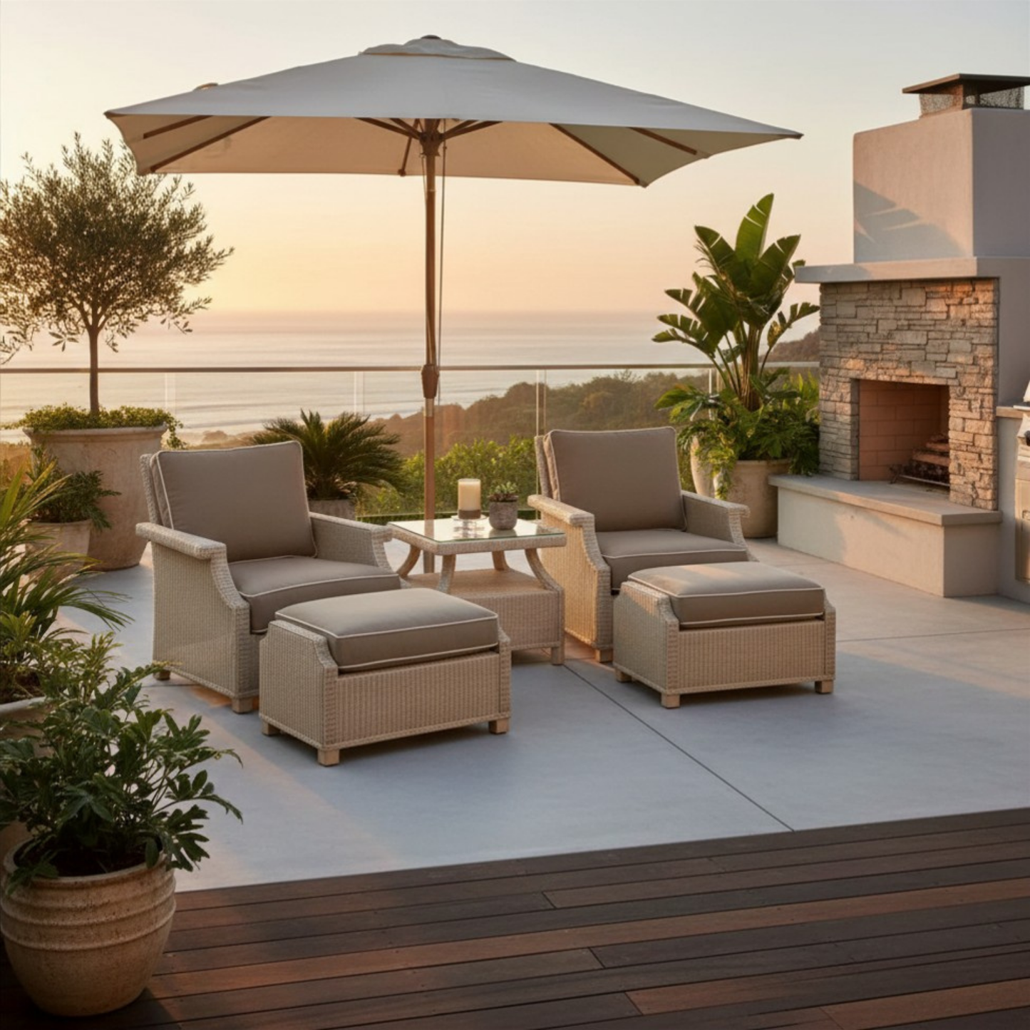 Hamptons Outdoor Wicker Lounge Chair with Side Table Set