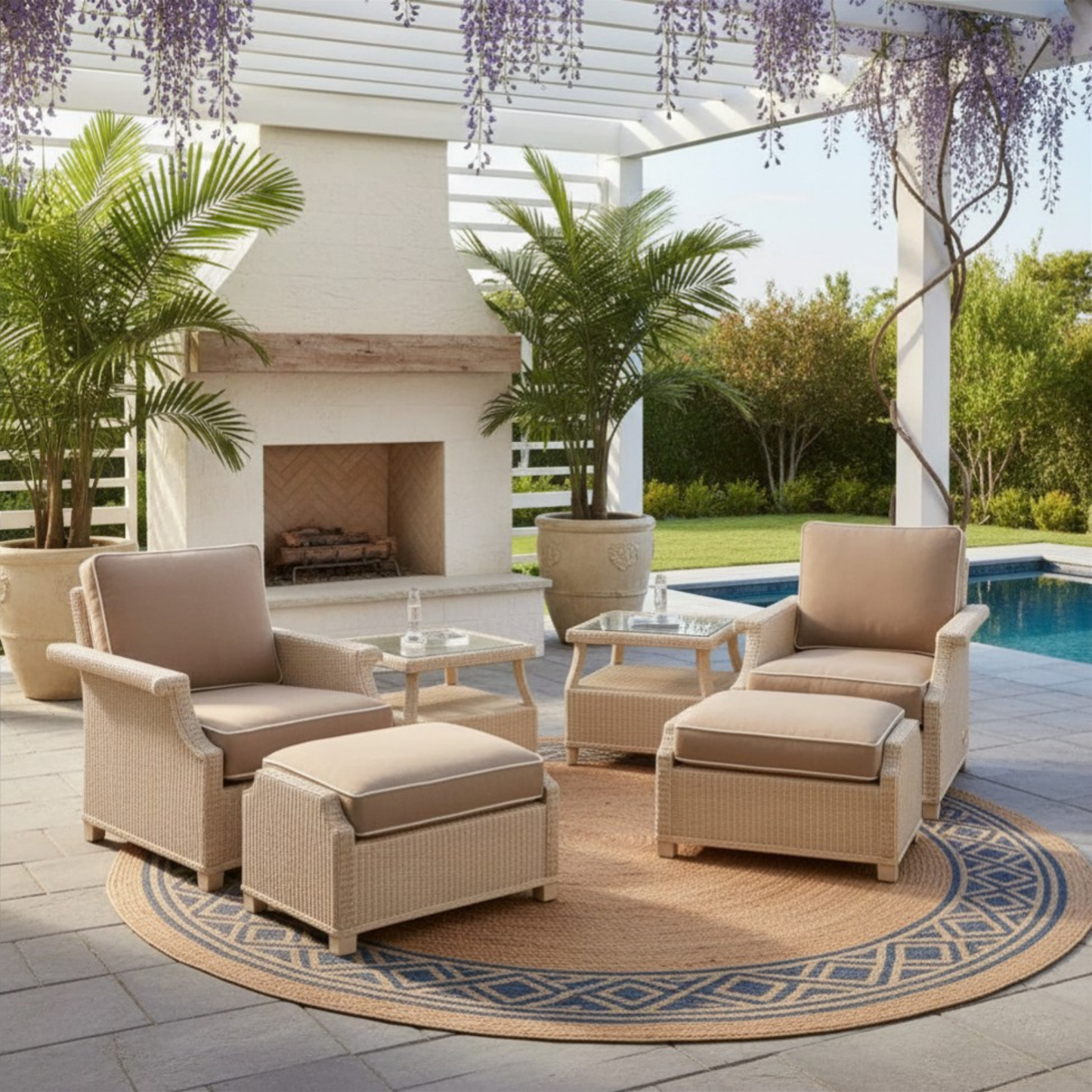 Hamptons Outdoor Wicker Lounge Chair with Side Table Set