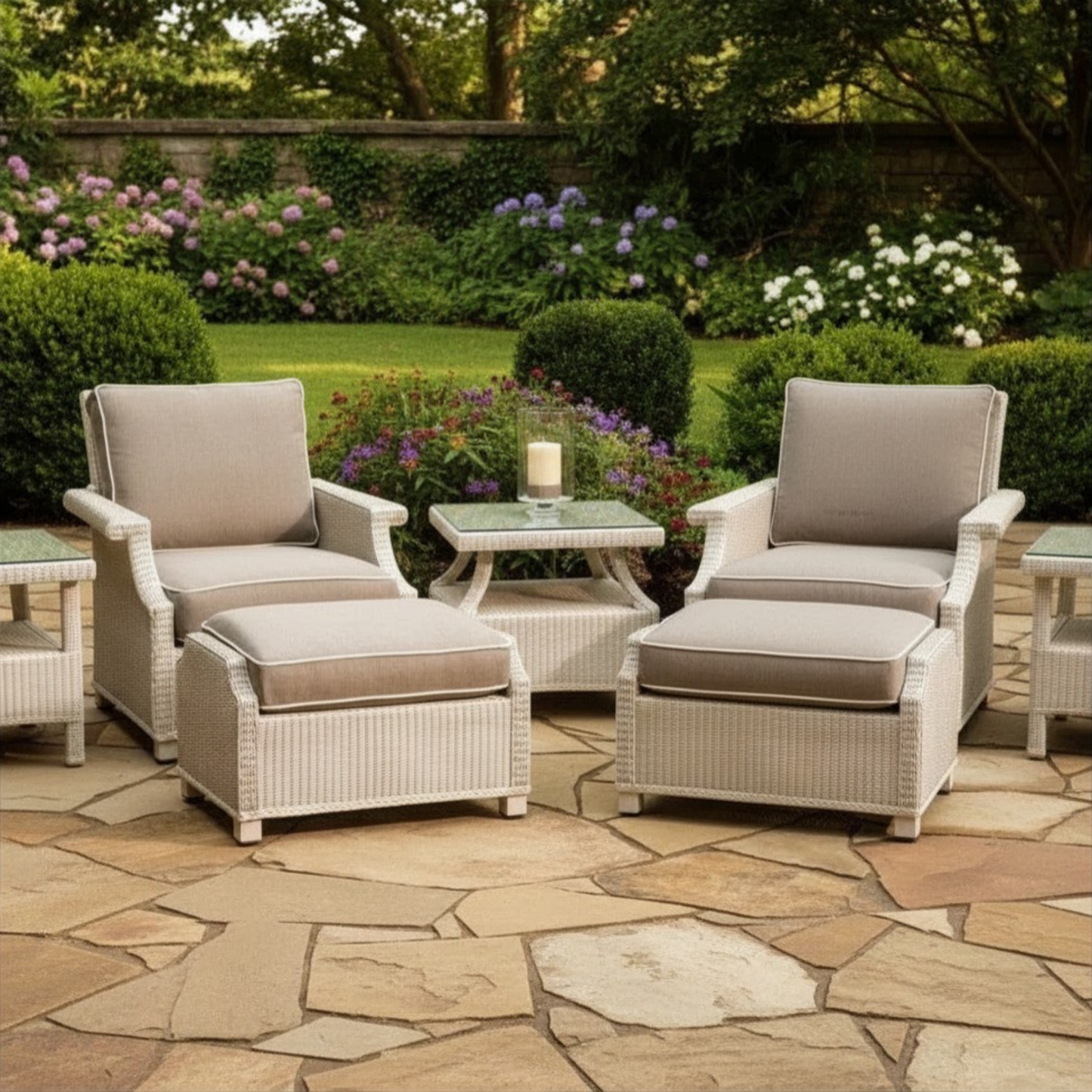 Hamptons Outdoor Wicker Lounge Chair with Side Table Set