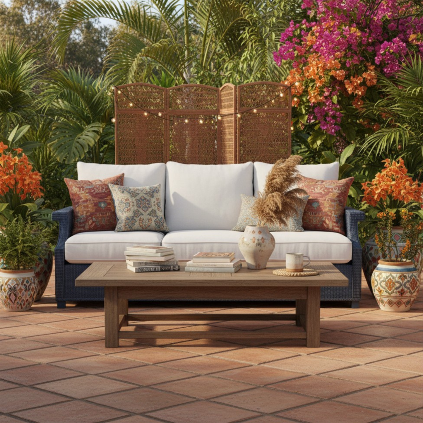 Hamptons Outdoor Wicker 3 Seater Sofa