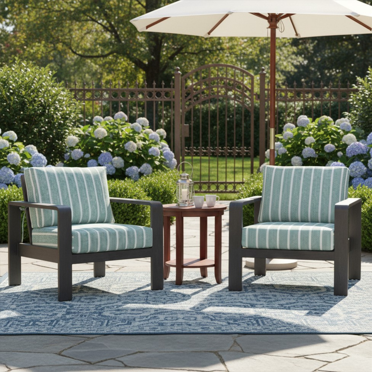 Rolig Green and White Stripe Olefin Fabric Outdoor Luxury Armchair