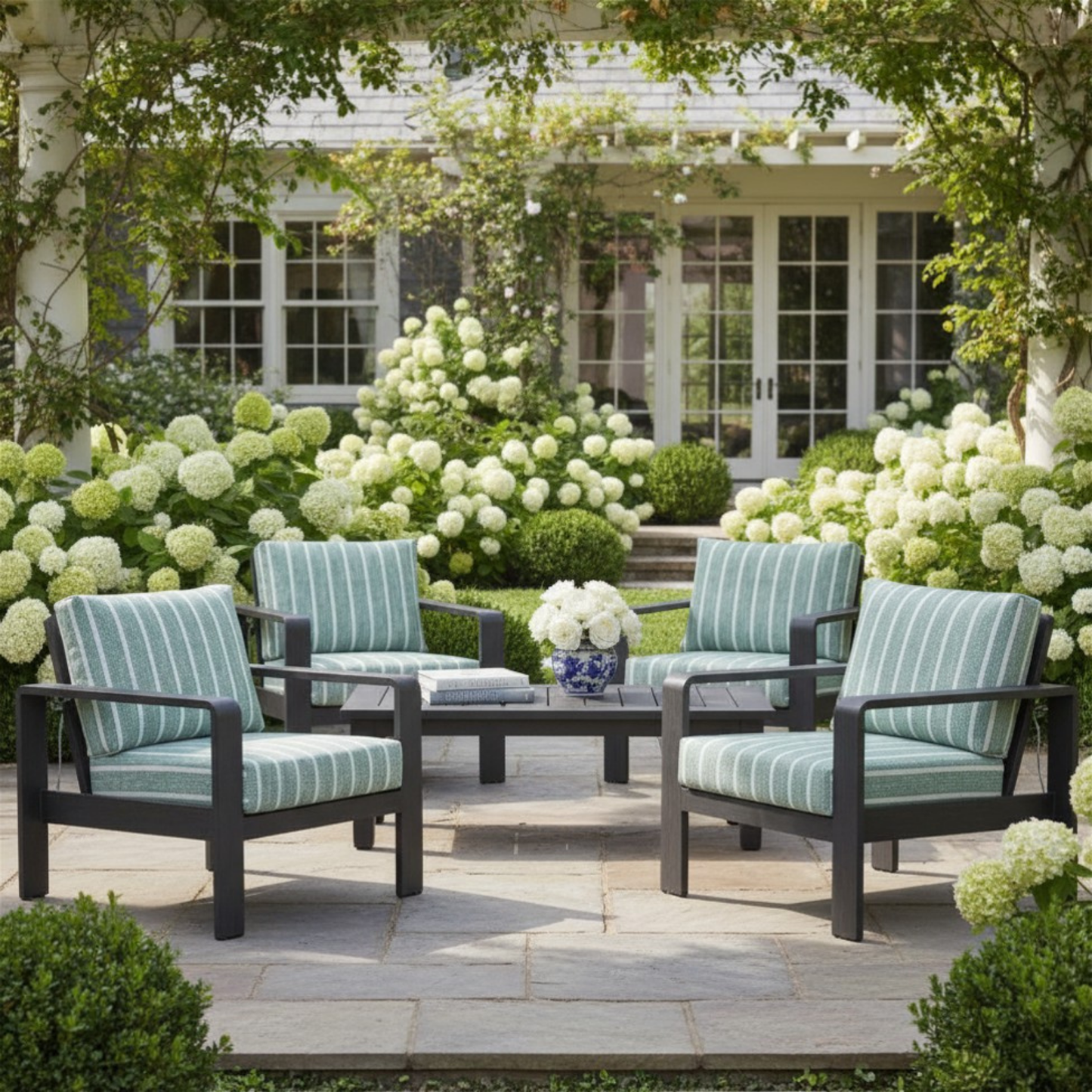 Rolig Green and White Stripe Olefin Fabric Outdoor Luxury Armchair