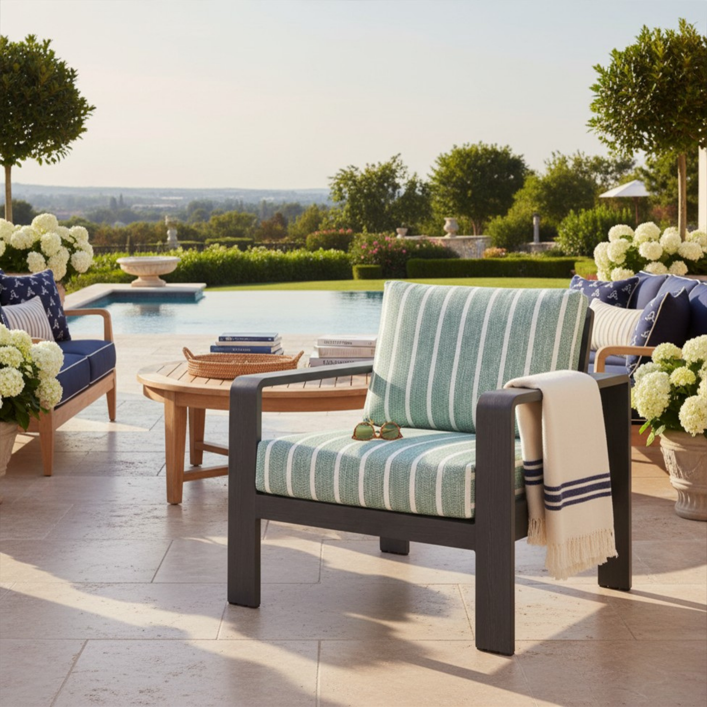 Rolig Green and White Stripe Olefin Fabric Outdoor Luxury Armchair