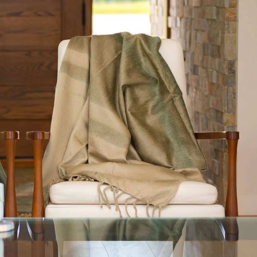 The Garden Pavilion Collection | Otavalo Handwoven Alpaca Throw – Tobacco, Olive & Khaki