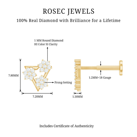 Diamond Triangle Earring for Helix Piercing