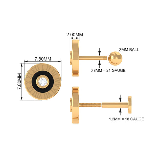 Diamond Clock Earring for Cartilage Piercing