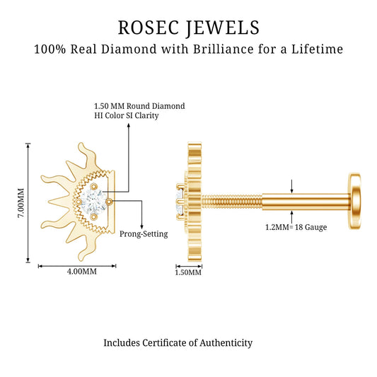 Diamond Half Sun Tragus Earring