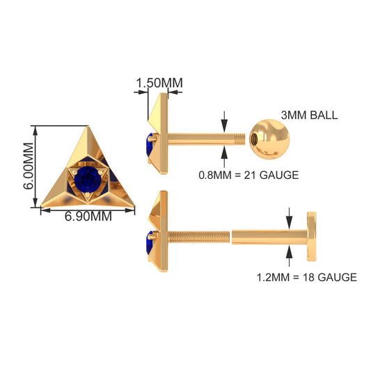 Blue Sapphire Triangle Earring for Helix Piercing