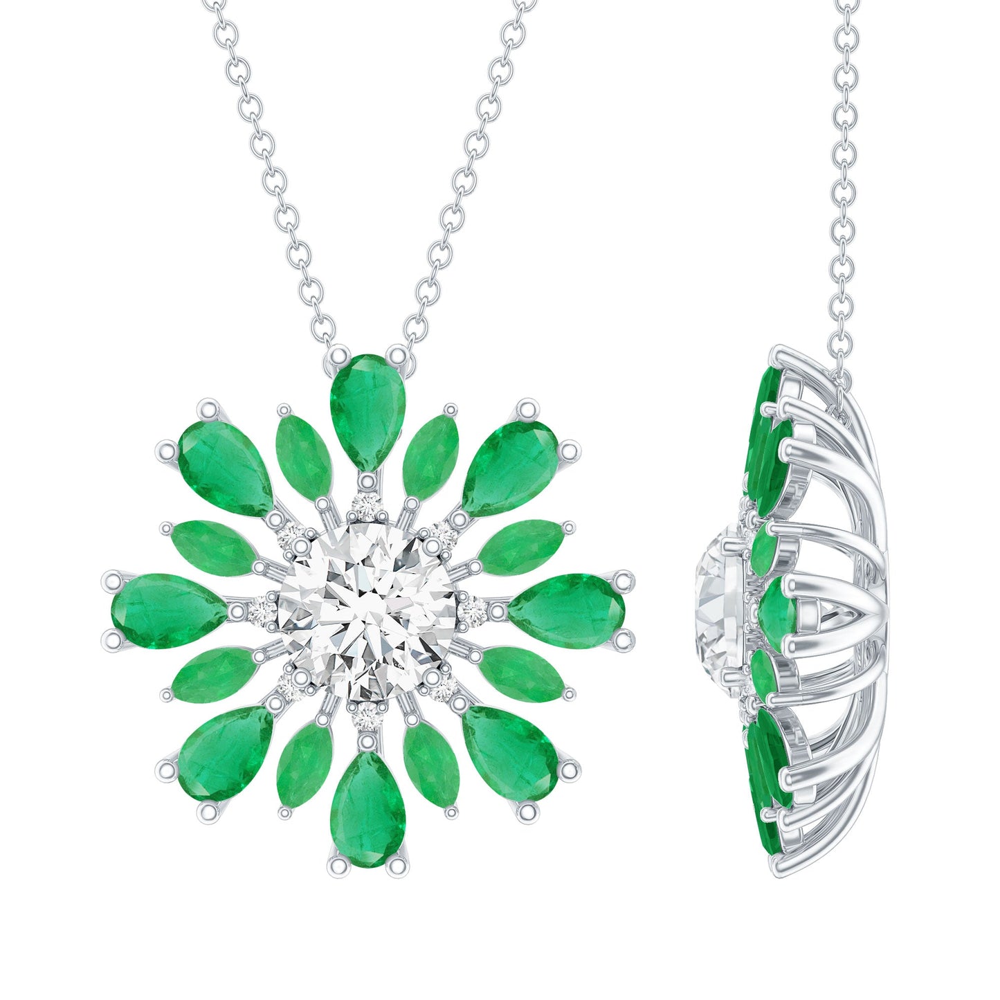 Certified 7 MM Lab Grown Diamond Statement Necklace With Emerald