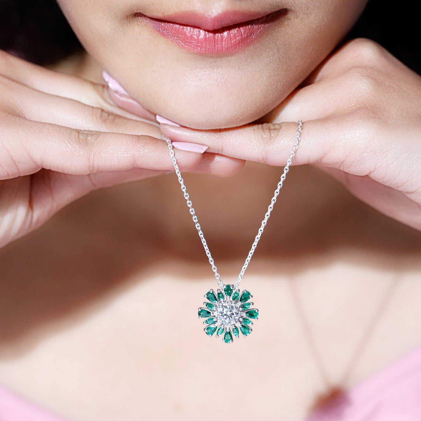 Certified 7 MM Lab Grown Diamond Statement Necklace With Emerald