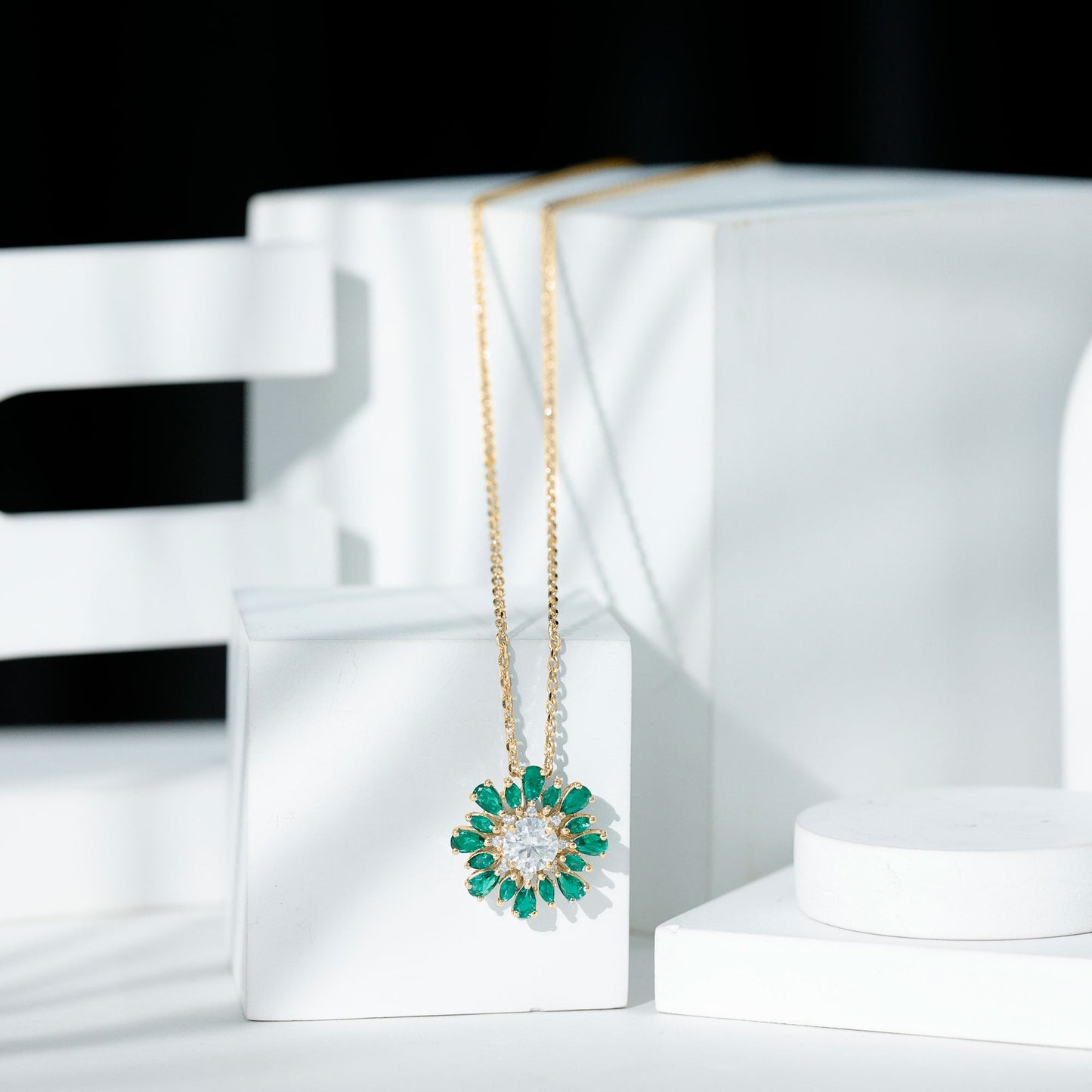 Certified 7 MM Lab Grown Diamond Statement Necklace With Emerald