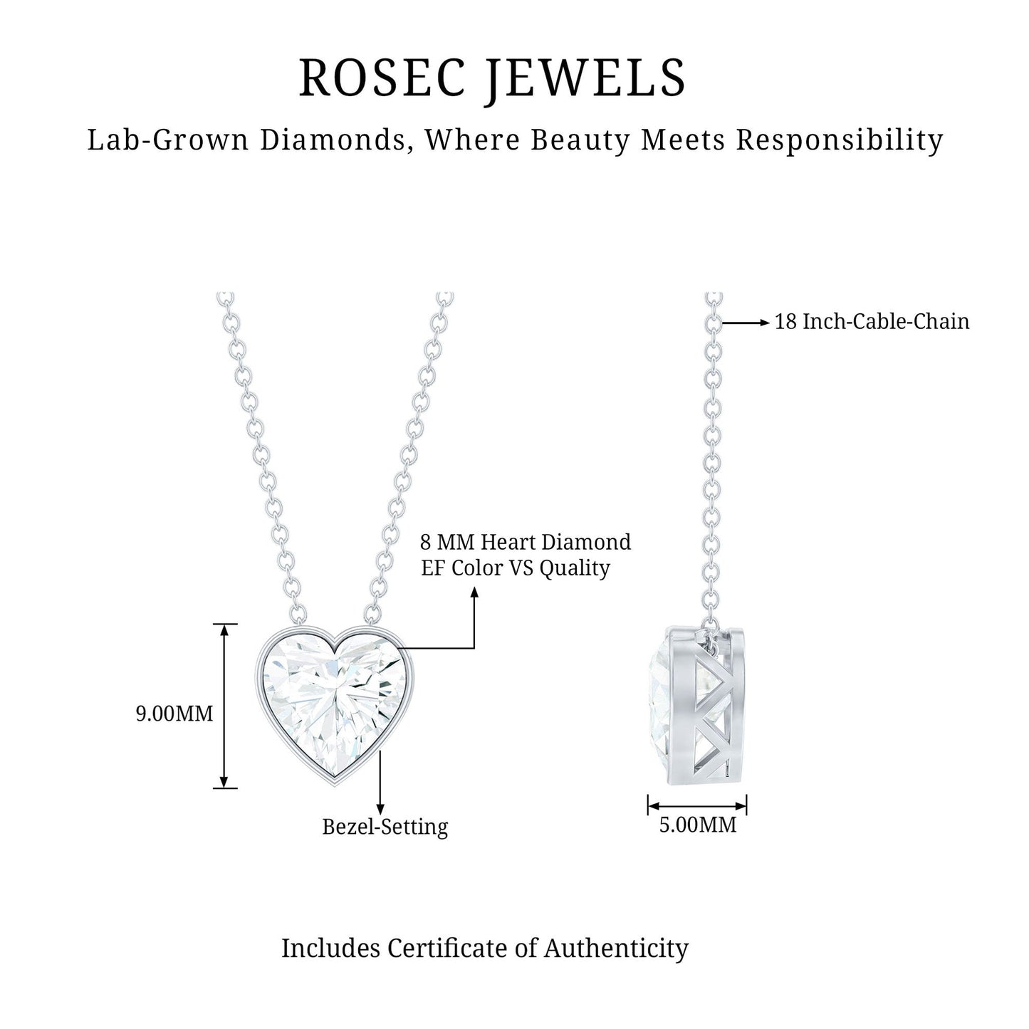 Bezel Set 8mm Lab Grown Diamond Heart Locket Necklace for Women