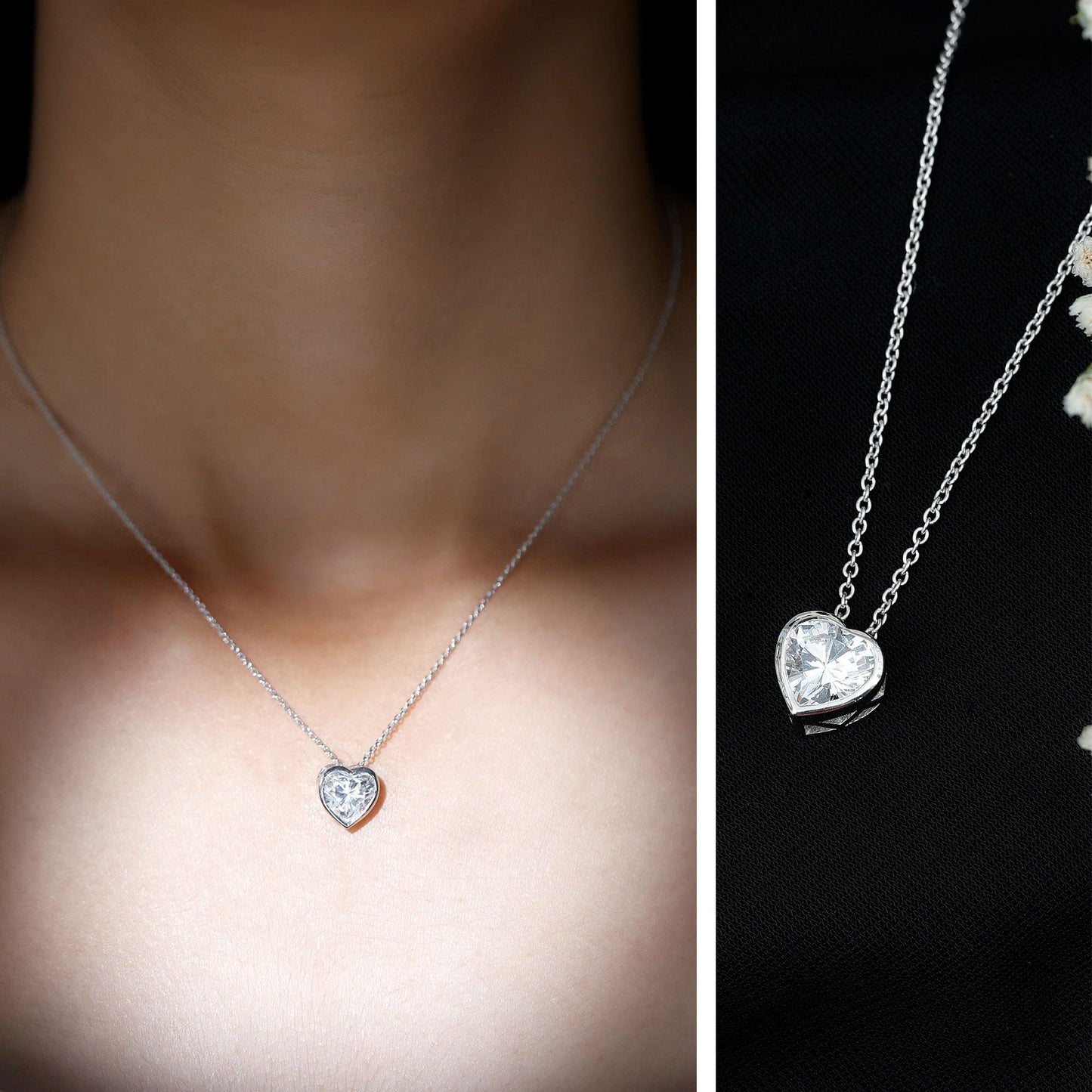 Bezel Set 8mm Lab Grown Diamond Heart Locket Necklace for Women