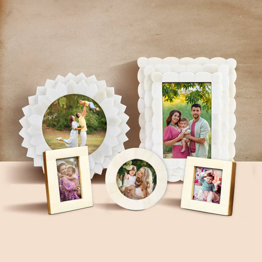 Royal White Bone Inlay Picture Frames Combo Pack of 5