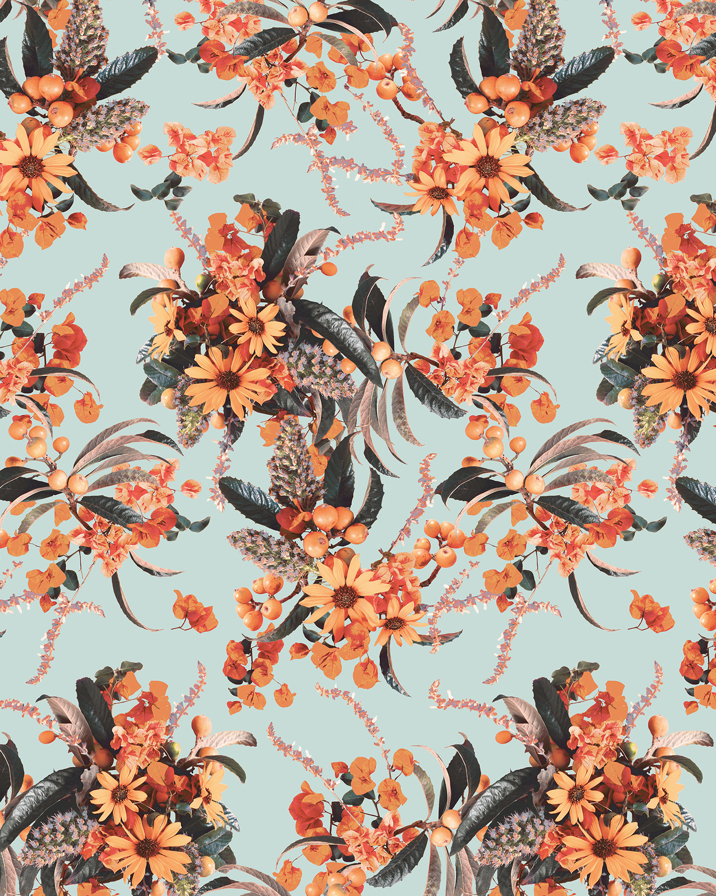 Springtime Wallpaper, orange and blue