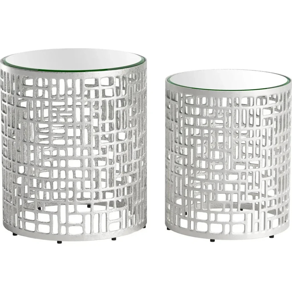 Reden Glass & Aluminum Round Side Table Set (2-Piece)