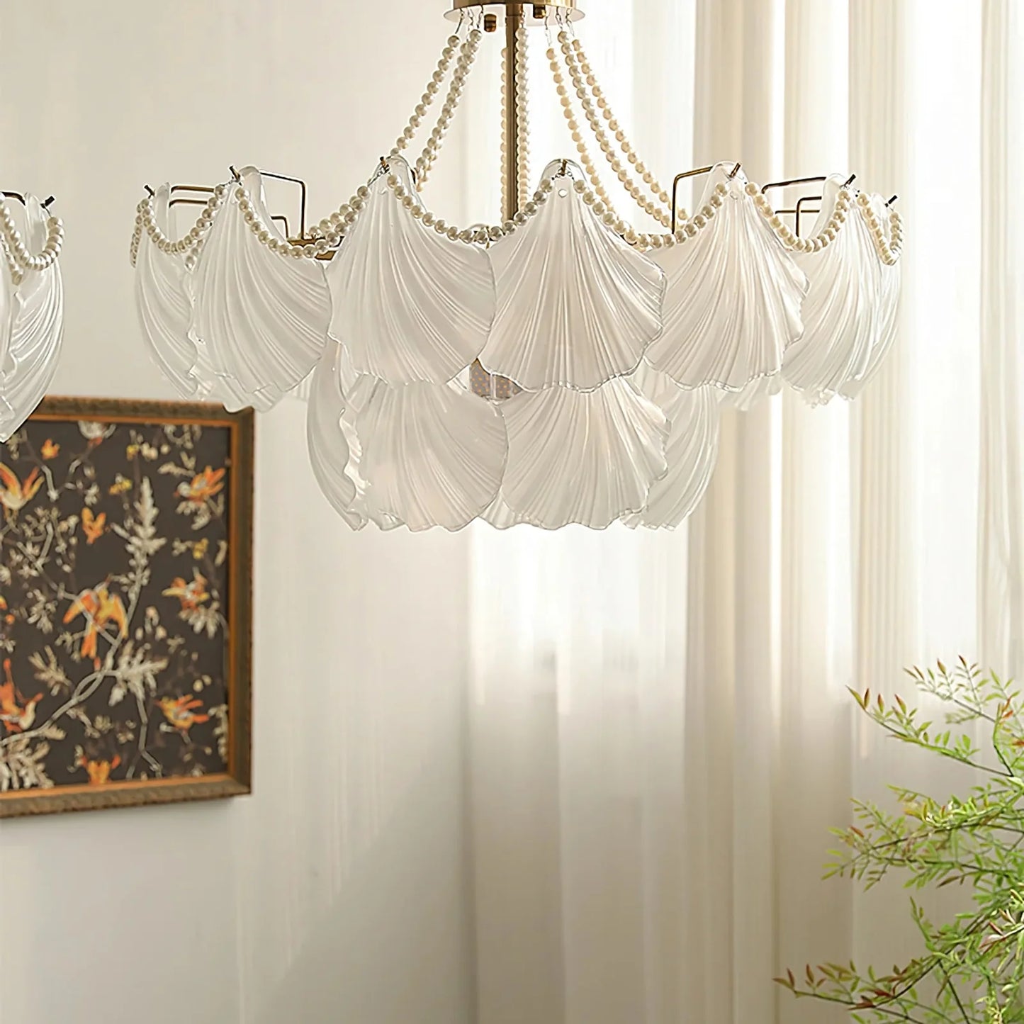 Ribbed Glass Shell Pendant Chandelier