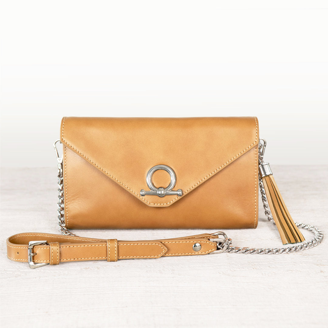 Del Mar - Horse Bit Crossbody Luxury Leather Handbag in Caramel