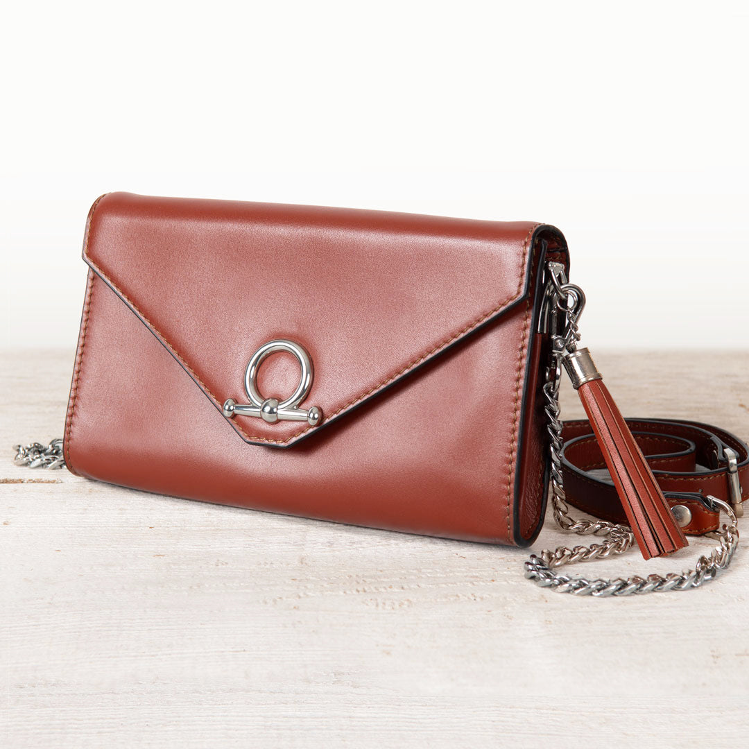 Del Mar - Horse Bit Crossbody Luxury Leather Handbag in Cognac