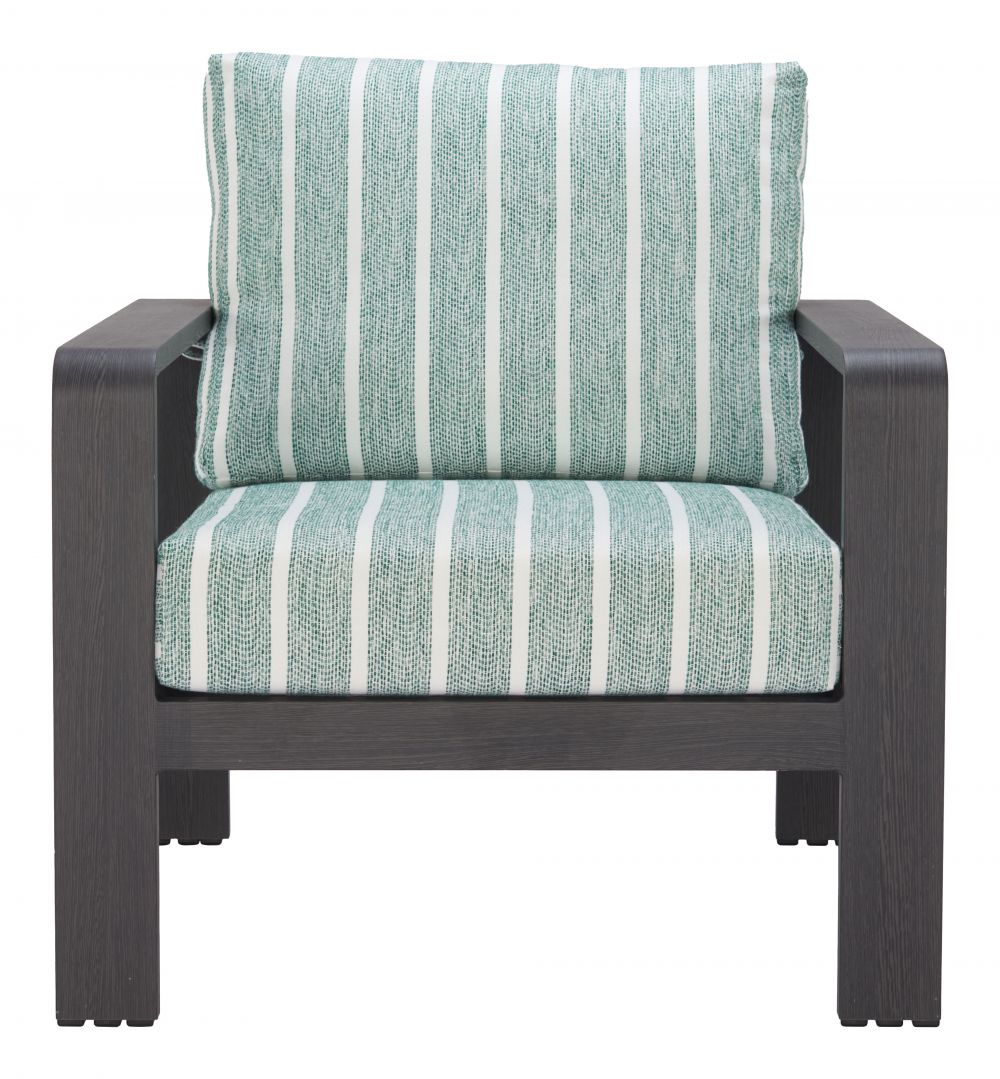 Rolig Green and White Stripe Olefin Fabric Outdoor Luxury Armchair