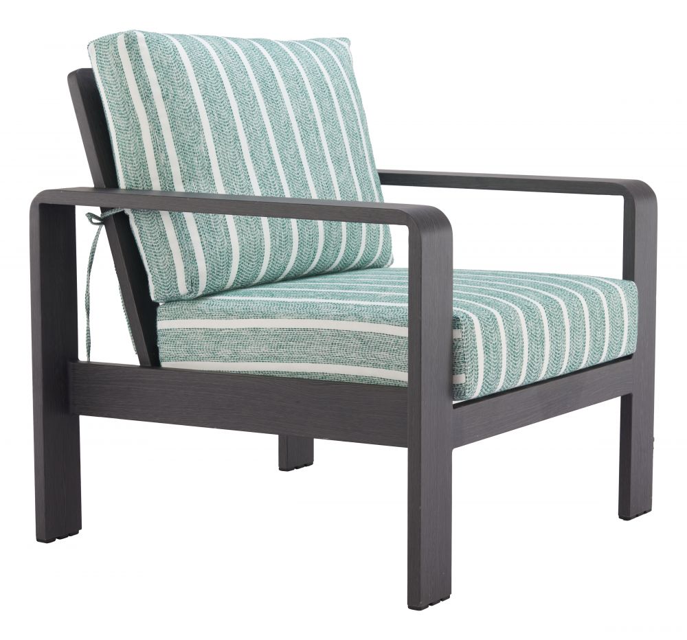 Rolig Green and White Stripe Olefin Fabric Outdoor Luxury Armchair