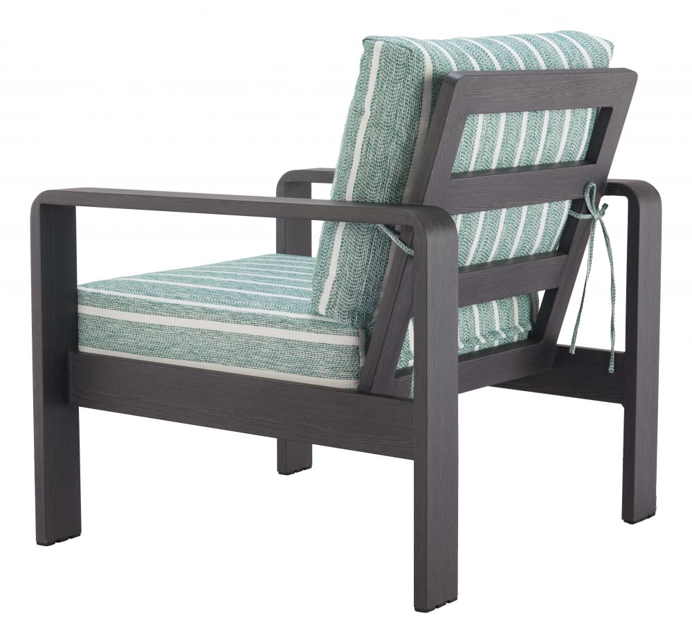 Rolig Green and White Stripe Olefin Fabric Outdoor Luxury Armchair