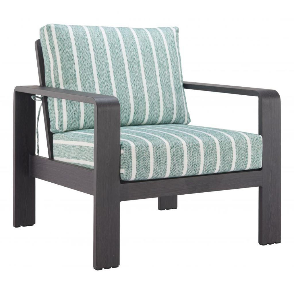 Rolig Green and White Stripe Olefin Fabric Outdoor Luxury Armchair