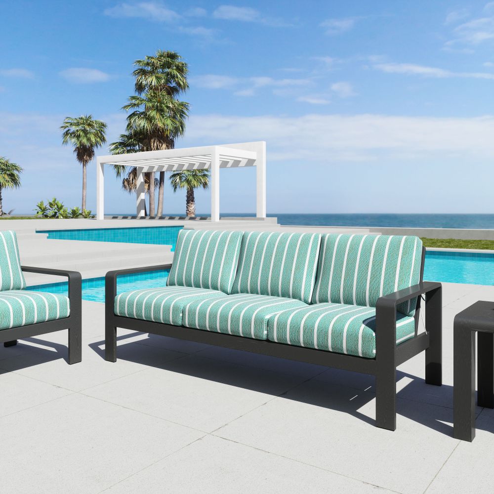 Rolig Green and White Stripe Olefin Fabric Outdoor Luxury Sofa