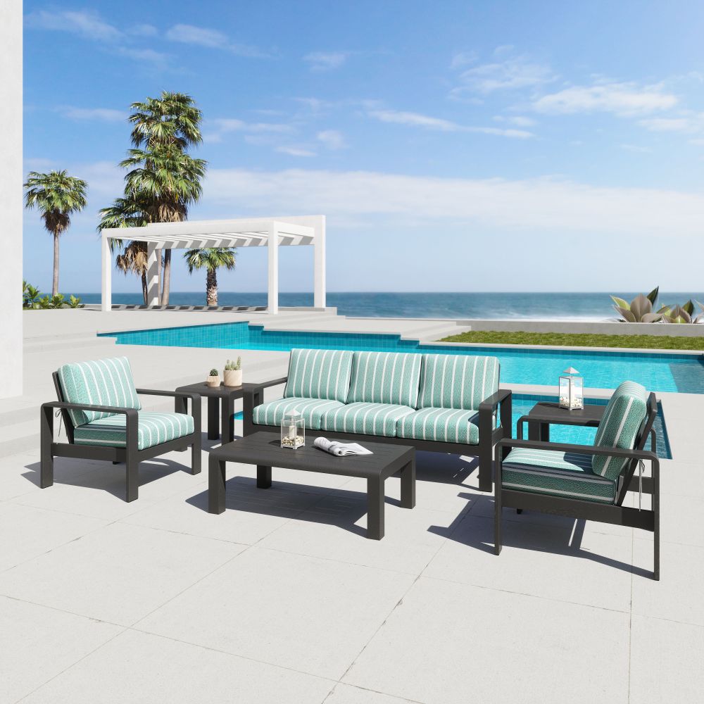 Rolig Green and White Stripe Olefin Fabric Outdoor Luxury Sofa