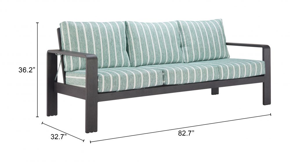 Rolig Green and White Stripe Olefin Fabric Outdoor Luxury Sofa