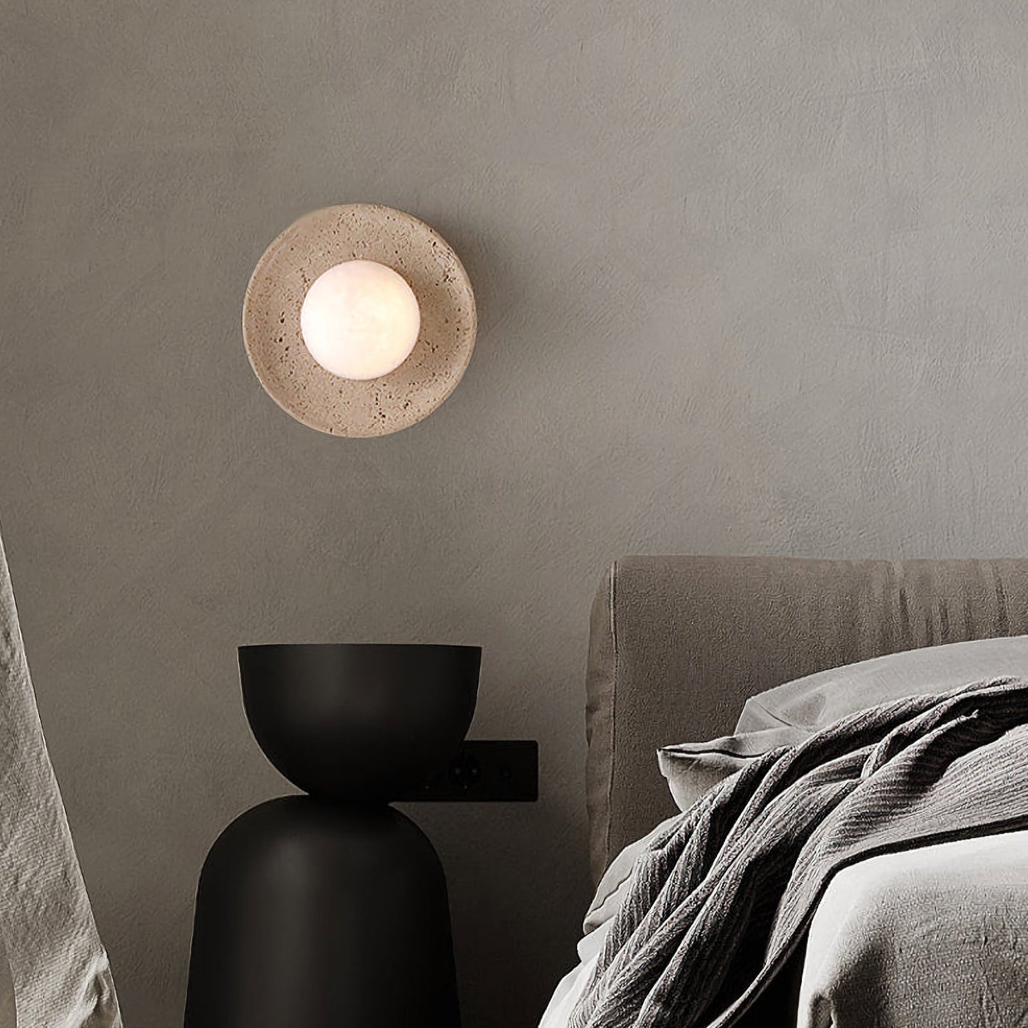 Round Travertine Wall Lamp