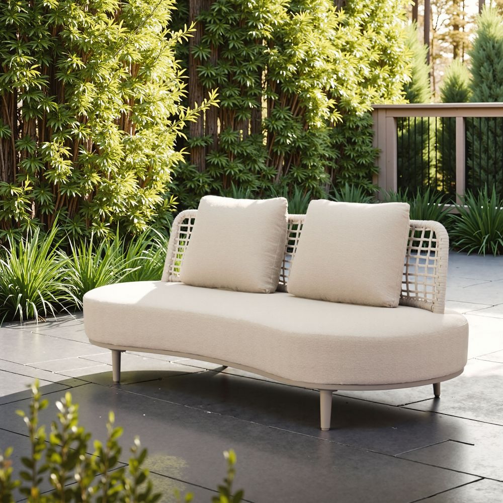 Ruhe Olefin Woven Rattan and Upholstered Fabric Outdoor Luxury Sofa