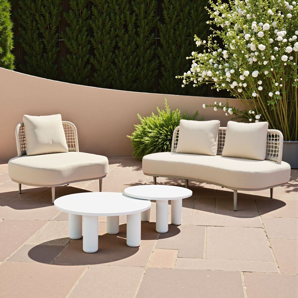 Ruhe Olefin Woven Rattan and Upholstered Fabric Outdoor Luxury Sofa