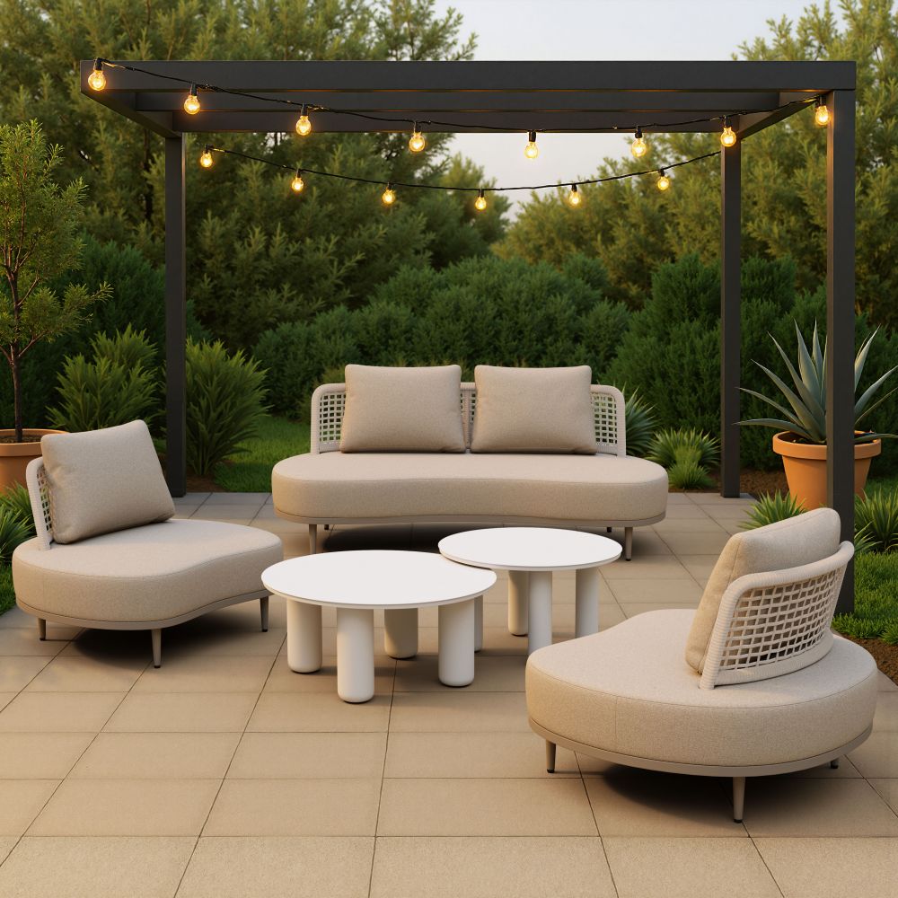 Ruhe Olefin Woven Rattan and Upholstered Fabric Outdoor Luxury Sofa