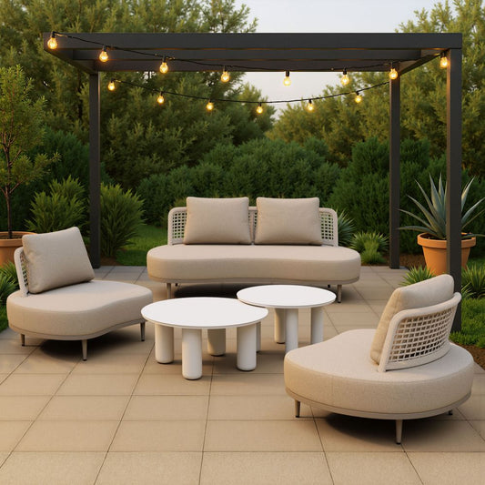 Ruhe Olefin Woven Rattan and Upholstered Fabric Outdoor Luxury Sofa