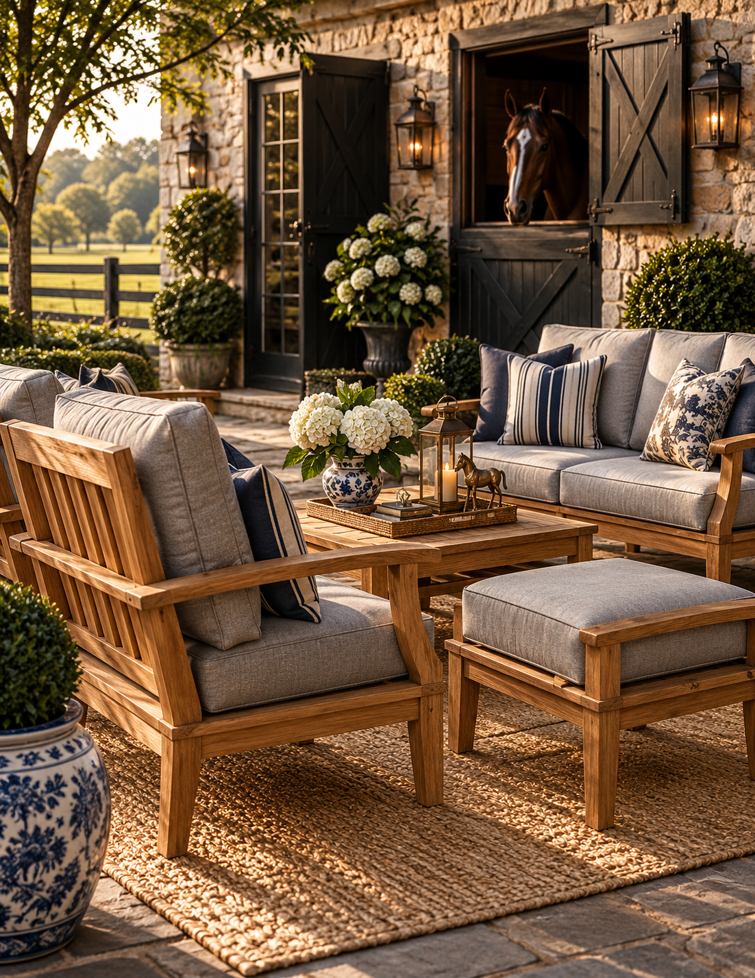 Seabrook Outdoor Patio Teak 5-Piece Lounge Set - Gray