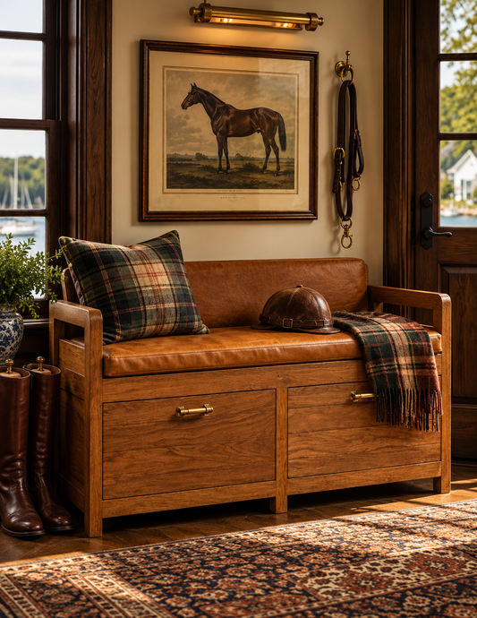 The Oxford Oak & Buffalo Leather Storage Bench — Tan