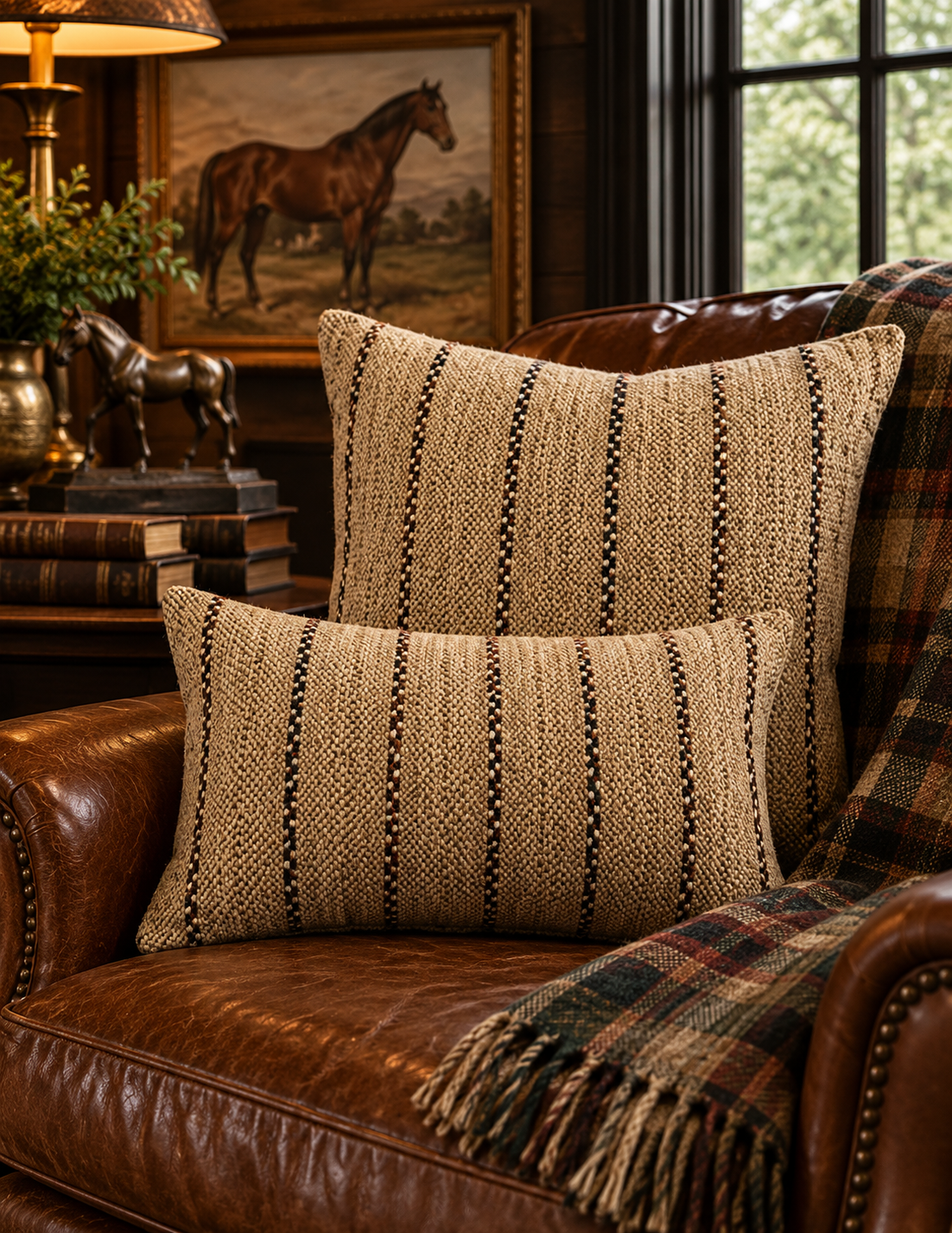 The Bridle Stripe Woven Cotton Pillow