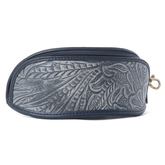 Myra Silver Creek Embossed Leather Sunglass Case in Midnight Steel