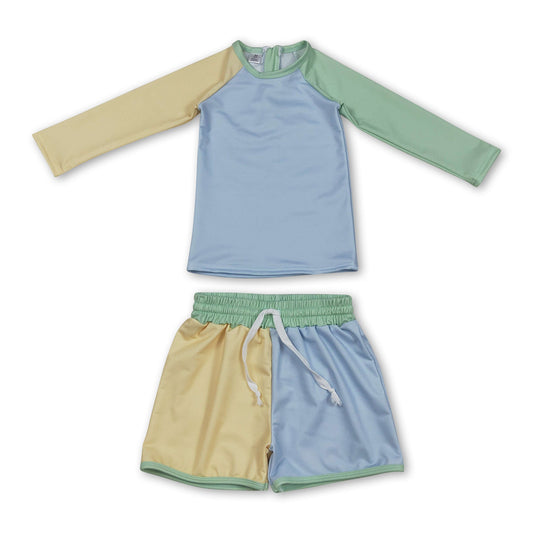 Long sleeves patchwork top shorts boys swimsuit
