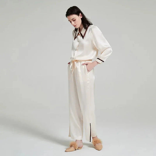 Contrast Silk Pajama Set Long-Sleeve Women's Sleepwear