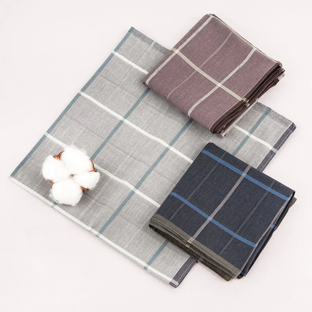 Men's Check Pocket Handkerchiefs 3-Pack Thin Cotton Pocket Squares 16.9 in (43 cm)